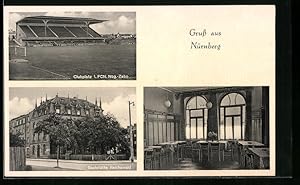 Ansichtskarte Nürnberg, Gasthaus Reichswald, Stadion des 1. FCN Nbg.-Zabo