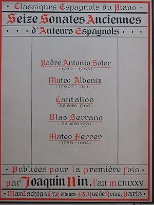 Seize Sonates Anciennes d'Auteurs Espagnols Piano 1929