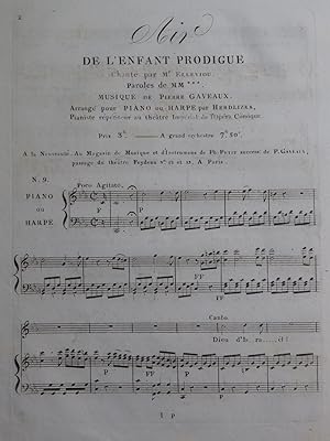 Imagen del vendedor de GAVEAUX Pierre L'Enfant Prodigue No 9 Chant Piano ou Harpe ca1820 a la venta por partitions-anciennes
