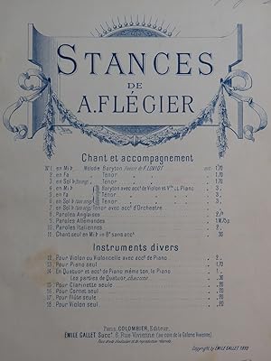 Seller image for FLGIER A. Stances Chant Piano 1893 for sale by partitions-anciennes