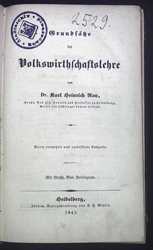 Bild des Verkufers fr Grundstze der Volkswirtschaftslehre. Lehrbuch der politischen Oekonomie. zum Verkauf von books4less (Versandantiquariat Petra Gros GmbH & Co. KG)