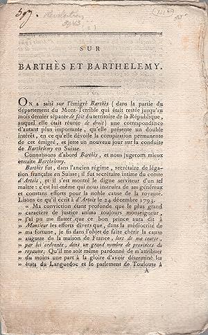 Seller image for Sur Barths et Barthlemy. [A tract assailing their conduct and character.]. for sale by PRISCA