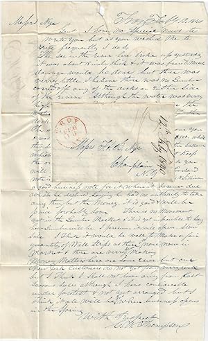 Immagine del venditore per 1840 - Letter between business associates reporting that the ice on the Hudson River in Troy, New York had broken without any damage to docks or timber stored upon them and recommending switching to the manufacture of "wall strips" in the coming year as there was "no movement in the lumber market." venduto da Kurt A. Sanftleben, LLC