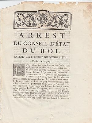 Immagine del venditore per Arrest du Conseil d'tat du Roi, extrait des Registres du Conseil d'tat - Du deux Aot 1767. venduto da PRISCA