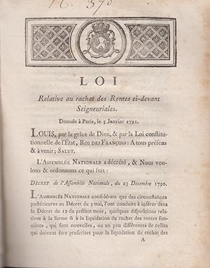 Seller image for Loi relative au rachat des rentes ci-devant seigneuriales : donne  Paris, le 5 janvier 1791. for sale by PRISCA