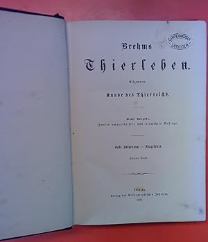 Bild des Verkufers fr Brehms Thierleben. Allgemeine Kunde des Thierreichs. Groe Ausgabe. Zweite Auflage. Erste Abtheilung - Sugethiere. ZWEITER BAND. zum Verkauf von biblion2