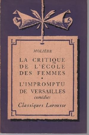 Image du vendeur pour La critique de l'cole des femmes Molire 2023-195 Larousse Be XX mis en vente par Des livres et nous