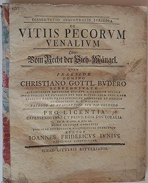 Seller image for Dissertatio inavgvralis ivridica De vitiis pecorvm venalivm. Oder: Vom Recht der Vieh-Mngel. for sale by Auceps-Antiquariat Sebastian Vogler