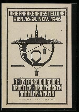 Ansichtskarte Wien, Briefmarken-Ausstellung 1946, Arbeiter Briefmarken-Sammler-Verein, Posthorn, ...