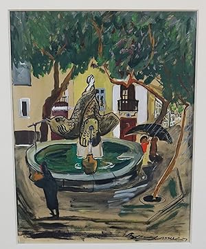 LUDWIG BEMELMANS ORIGINAL GOUACHE PAINTING~"PLAZA FOUNTAIN"~By "Madeline" author