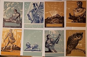 Complete Set of Eight Bookplates Designed by Lynd Ward for the Antioch Bookplate Company, c. 1940s