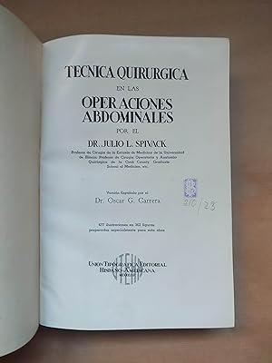 Seller image for Tcnica Quirrgica en las Operaciones Abdominales for sale by LIBRERIA ANTICUARIA LUCES DE BOHEMIA