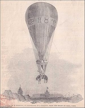 Seller image for Mr Poiteven's horseback balloon ascent, Champ de Mars, Paris. An original print from the Illustrated London News, 1850. for sale by Cosmo Books