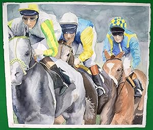 Three English Jockeys/ Horse Racing Watercolour