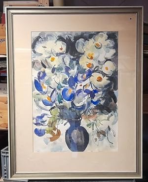 Großes Aquarell SIGNIERT Franz Huber "Blumenstrauß in Vase IRIS"