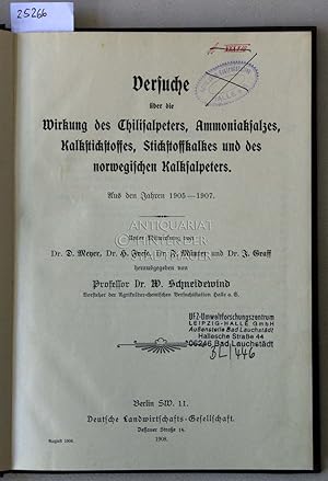 Seller image for Versuche ber die Wirkung des Chilisalpeters, Ammoniaksalzes, Kalkstickstoffes, Stickstoffkales und des norwegischen Kalksalpeters. Aus den Jahren 1905-1907. [= Arbeiten der Deutschen Landwirtschafts-Gesellschaft, Heft 146] for sale by Antiquariat hinter der Stadtmauer