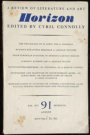 Imagen del vendedor de HORIZON August 1947 Vol. XVI, No. 91 A Review of Literature and Art / Stendhal "The Privileges Of 10 April 1840" / Arnold Toynbee "Russia's Byzatine Heritage" / Gustav Regler "Four European Painters In Mexico" / Edmund Wilson "A Roman Summer 1945" / Martin Turnell "Novelist-Philosophers - XI:Stendhal -II" / Rene Leibowitz "Innovation And Tradition In Contemporary Music-III: Alban berg: Or The Seduction To Truth" a la venta por Shore Books