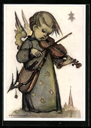 Bild des Verkufers fr Knstler-Ansichtskarte Hummel: Weihnachtsengel spielt ein Lied auf der Geige, Weihnachtslied zum Verkauf von Bartko-Reher