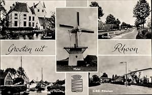 Image du vendeur pour Ansichtskarte / Postkarte Roon Rhoon Sdholland, Kasteel, Molen, Groene Kruisweg, Haven, G.E.C. Ribiuslaan mis en vente par akpool GmbH