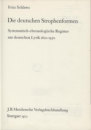 Seller image for Die deutschen Strophenformen Systematisch-chronologischer Register zur deutschen Lyrik 1600-1950 Band 5. for sale by avelibro OHG