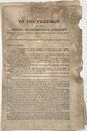 Bild des Verkufers fr TO THE FREEMEN OF THE SECOND CONGRESSIONAL DISTRICT,Composed of the Counties of Rowan, Cabarrus, Mecklenburg, Union, Lincoln, Catawba, Iredell, and Davie: An Extract from Several Public Addresses delivered at Lincolnton, Monroe, &c. [caption title] zum Verkauf von Bartleby's Books, ABAA