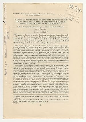 Seller image for [Offprint]: Studies of the Effects of Infantile Experience on Adult Behavior in Rats. I. Effects of Infantile Feeding Frustration on Adult Hoarding for sale by Between the Covers-Rare Books, Inc. ABAA