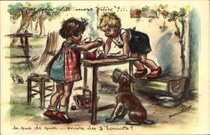 Seller image for Knstler Ansichtskarte / Postkarte Bouret, Germaine, Encore des l'haricots, Kinder, Hund for sale by akpool GmbH