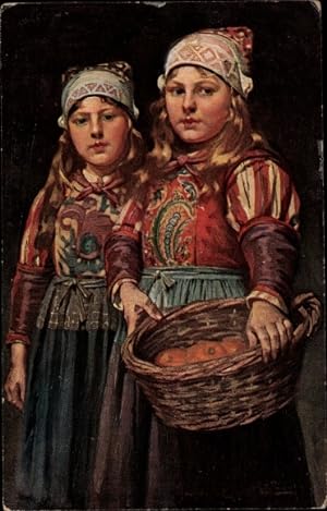 Künstler Ansichtskarte / Postkarte Possin, Rudolf, Die Schwestern, Mädchen in Volkstrachten