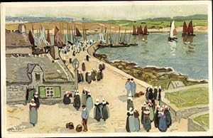 Künstler Ansichtskarte / Postkarte Cassiers, Henri, Szene in einem Fischerdorf