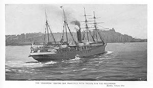 THE ZEALANDIA LEAVING SAN FRANCISCO WITH TROOPS FOR THE PHILIPPINES, ANTIQUE MILITARY NAVAL PRINT
