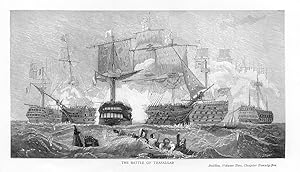 THE BATTLE OF TRAFALGAR,ANTIQUE MILITARY BATTLESCENE PRINT