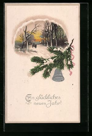 Ansichtskarte Ein glückliches neues Jahr, Dorflandschaft im Schnee