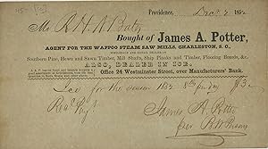 PARTIALLY PRINTED DOCUMENT COMPLETED IN MANUSCRIPT, Bought of Janes A. Potter, / Agent for the Wa...