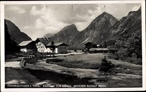 Seller image for Ansichtskarte / Postkarte Unterleutasch Leutasch in Tirol, Gasthof zur Mhle, Hohe Munde, Gehrenspitze, Oefelekopf - Bes. Rudolf Heiss for sale by akpool GmbH