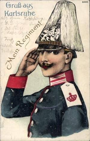 Regiment Ansichtskarte / Postkarte Karlsruhe in Baden, Mein Regiment, Soldat in Uniform