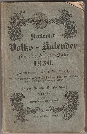Imagen del vendedor de Deutscher Volkskalender fr das Schalt-Jahr 1836. a la venta por Antiquariat Herold