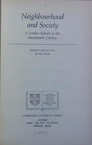 Neighbourhood and society : a London suburb in the seventeenth century. Cambridge studies in popu...