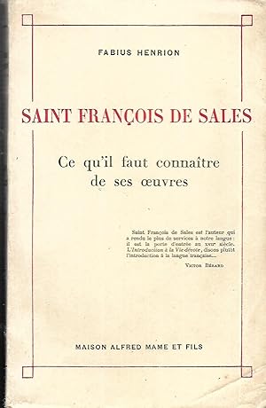 Imagen del vendedor de Saint Franois de Sales Ce qu'il faut connatre de ses  uvres a la venta por LES TEMPS MODERNES