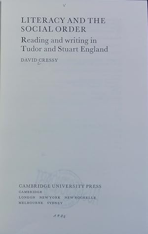 Bild des Verkufers fr Literacy and the social order : reading and writing in Tudor and Stuart England. zum Verkauf von Antiquariat Bookfarm