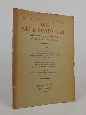 Seller image for Die neue Rundschau: XXXX. Jahrgang der freien Bhne. Zwlftes Heft. Dezember 1927. for sale by ANTIQUARIAT Franke BRUDDENBOOKS