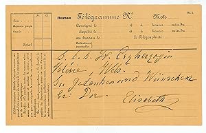 Seller image for Eigenh. Telegramm mit U. "Elisabeth". for sale by Antiquariat INLIBRIS Gilhofer Nfg. GmbH