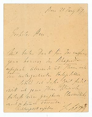 Autograph letter signed ("F. Liszt").