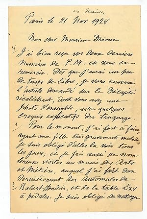 Seller image for Autograph letter signed and monogrammed. for sale by Antiquariat INLIBRIS Gilhofer Nfg. GmbH