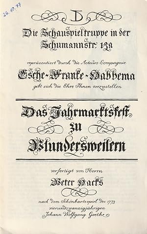 Seller image for Programmheft Peter Hacks DAS JAHRMARKTSFEST ZU PLUNDERSWEILERN for sale by Programmhefte24 Schauspiel und Musiktheater der letzten 150 Jahre