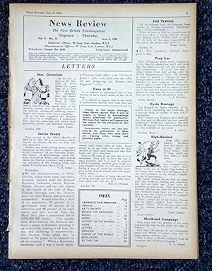 Immagine del venditore per News Review. The First British Newsmagazine. (4 Wartime Issues). Issues of 6th, 13th, 20th, and 27th June 1940 ( Vol 9 No 23 to Vol 9 No 26.) venduto da Tony Hutchinson