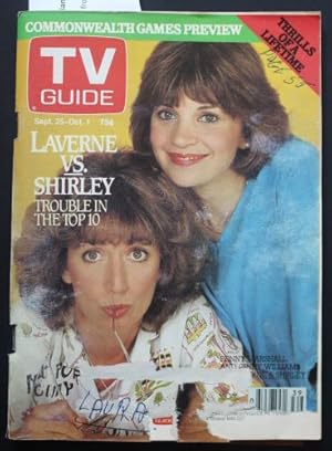 Seller image for TV GUIDE September 25-October 1/1982 (Volume-6 #39; Whole #299; Canadian Manitoba Edition) Cindy Williams (Shirley Feeney) and Penny Marshall (Laverne DeFazio) of Laverne and Shirley;; for sale by Comic World