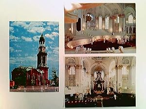 Hamburg, St. Michaeliskirche, Außen- und Innenansicht, 3 AK, ungelaufen, ca. 1975, Konvolut