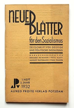 Bild des Verkufers fr Neue Bltter fr den Sozialismus. 3. Jahrgang Heft 1 Januar 1932. zum Verkauf von Versandantiquariat Hsl