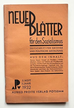 Bild des Verkufers fr Neue Bltter fr den Sozialismus. 3. Jahrgang Heft 5 Mai 1932. zum Verkauf von Versandantiquariat Hsl
