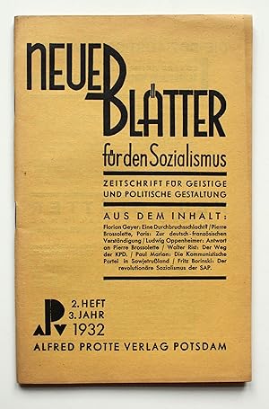 Bild des Verkufers fr Neue Bltter fr den Sozialismus. 3. Jahrgang Heft 2 Februar 1932. zum Verkauf von Versandantiquariat Hsl